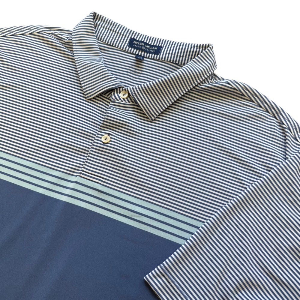 Peter Millar Crown CraftedPolo Shirt Mens XXL Blue Striped Golf Top